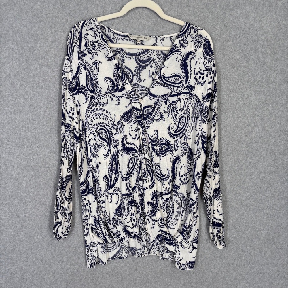 Gauze Crinkle Tunic Top Size 20β Navy Cream Paisley Wrap Feminine Boho Coastal